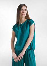 TOP CON MANICHE IN SATIN E CORPO IN JERSEY VERDE - PEACOCK GREEN | DEHA