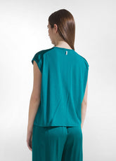 TOP CON MANICHE IN SATIN E CORPO IN JERSEY VERDE - PEACOCK GREEN | DEHA