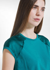 TOP CON MANICHE IN SATIN E CORPO IN JERSEY VERDE - PEACOCK GREEN | DEHA