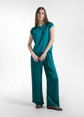 TOP CON MANICHE IN SATIN E CORPO IN JERSEY VERDE - PEACOCK GREEN | DEHA