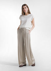 PANTALONI PALAZZO IN SATIN BEIGE - CLAY BEIGE | DEHA