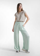 PANTALONI PALAZZO IN SATIN VERDE - JADE GREEN | DEHA