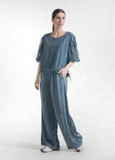Satin Palazzo Pants - Green - TEAL GREEN | DEHA
