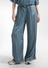 Satin Palazzo Pants - Green - TEAL GREEN | DEHA