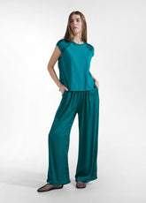 PANTALONI PALAZZO IN SATIN VERDE - PEACOCK GREEN | DEHA