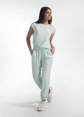COMPLETO TOP E PANTALONI JOGGER IN JERSEY E SATIN VERDE - | DEHA