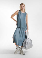 GREEN SATIN TOP AND SKIRT SET - | DEHA