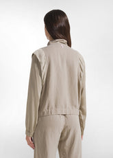 COMPLETO BOMBER IN LINO CON MAINCHE SATIN E PANTALONI DRITTI IN LINO FIAMMATO BEIGE - | DEHA