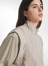 COMPLETO BOMBER IN LINO CON MAINCHE SATIN E PANTALONI DRITTI IN LINO FIAMMATO BEIGE - | DEHA