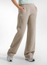 COMPLETO BOMBER IN LINO CON MAINCHE SATIN E PANTALONI DRITTI IN LINO FIAMMATO BEIGE - | DEHA