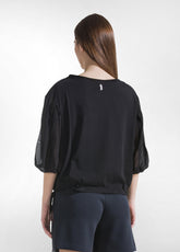 Oversized Baumwolle-Seide-T-Shirt Mit Lagenoptik - Schwarz - BLACK | DEHA