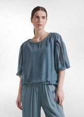 T-SHIRT AMPIA IN COTONE E SETA CON STRATI SOVRAPPOSTI VERDE - TEAL GREEN | DEHA