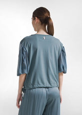 T-SHIRT AMPIA IN COTONE E SETA CON STRATI SOVRAPPOSTI VERDE - TEAL GREEN | DEHA