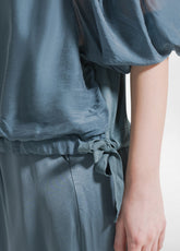 T-SHIRT AMPIA IN COTONE E SETA CON STRATI SOVRAPPOSTI VERDE - TEAL GREEN | DEHA