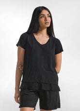 T-SHIRT IN COTONE CON DETTAGLI IN SETA NERO - Leisurewear | DEHA