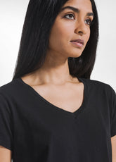 T-SHIRT IN COTONE CON DETTAGLI IN SETA NERO - BLACK | DEHA