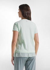COTTON T-SHIRT WITH SILK DETAILS - GREEN - JADE GREEN | DEHA