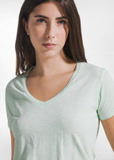 COTTON T-SHIRT WITH SILK DETAILS - GREEN - JADE GREEN | DEHA