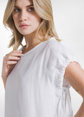 Baumwollkleid Mit Drapierten Seidenärmeln - Weiss - WHITE | DEHA