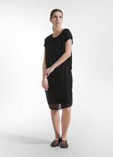 Cotton Dress With Draped Silk Sleeves - Black - MADE IN ITALY | DEHA