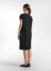 Cotton Dress With Draped Silk Sleeves - Black - BLACK | DEHA