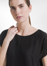 Cotton Dress With Draped Silk Sleeves - Black - MADE IN ITALY | DEHA