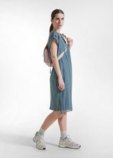 Cotton Dress With Draped Silk Sleeves - Green - TEAL GREEN | DEHA