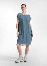 ABITO IN COTONE CON MANICHE DRAPPEGGIATE IN SETA VERDE - TEAL GREEN | DEHA