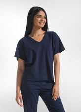 T-SHIRT FLAMMÈ SCOLLO AMPIO BLU - BLUE NIGHT | DEHA