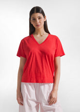 FLAMME T-SHIRT WITH WIDE NECKLINE - RED - MADE IN ITALY | DEHA