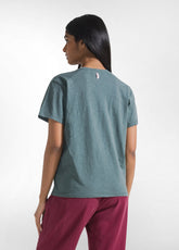 Slub Knit Wide Neck T-Shirt - Green - TEAL GREEN | DEHA