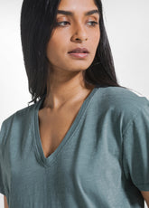 Slub Knit Wide Neck T-Shirt - Green - TEAL GREEN | DEHA