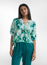 BAUMWOLL-MUSSELIN-BLUSE MIT ALLEM OVER-DRUCK - BLA - Hemden & Blusen | DEHA