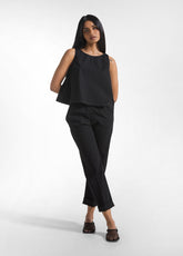 COMPLETO TOP E PANTALONI DRITTI IN POPLINE ELASTICIZZATO NERO - Tute e Set Coordinati | DEHA
