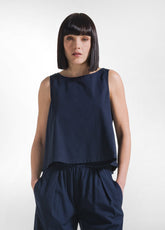 COMPLETO TOP E PANTALONI DRITTI IN POPLINE ELASTICIZZATO BLU - | DEHA