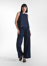 COMPLETO TOP E PANTALONI DRITTI IN POPLINE ELASTICIZZATO BLU - Tute e Set Coordinati | DEHA