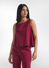 COMPLETO TOP E PANTALONI DRITTI IN POPLINE ELASTICIZZATO ROSSO - | DEHA