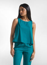 COMPLETO TOP E PANTALONI DRITTI IN POPLINE ELASTICIZZATO VERDE - | DEHA