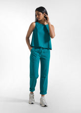 COMPLETO TOP E PANTALONI DRITTI IN POPLINE ELASTICIZZATO VERDE - Everyday Sets | DEHA