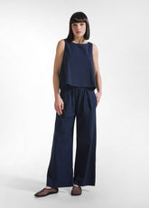 COMPLETO TOP E PANTALONI DRITTI IN POPLINE ELASTICIZZATO BLU - | DEHA