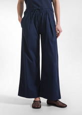 COMPLETO TOP E PANTALONI DRITTI IN POPLINE ELASTICIZZATO BLU - | DEHA