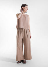 PANTALONI IN POPLINE ELASTICIZZATO MARRONE - KHAKI BROWN | DEHA