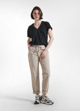 PANTALONI DRITTI IN POPLINE ELASTICIZZATO BEIGE - CLAY BEIGE | DEHA