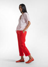 PANTALONI DRITTI IN POPLINE ELASTICIZZATO ROSSO - POPPY RED | DEHA