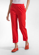 PANTALONI DRITTI IN POPLINE ELASTICIZZATO ROSSO - POPPY RED | DEHA
