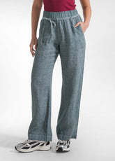 PANTALONI DRITTI IN LINO EFFETTO SFUMATO VERDE - TEAL GREEN | DEHA