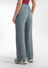 PANTALONI DRITTI IN LINO EFFETTO SFUMATO VERDE - TEAL GREEN | DEHA