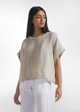 WEITES LEINEN-TOP - BEIGE - Hemden & Blusen | DEHA