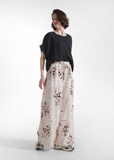 Wide Viscose Trousers With Crinkled Effect - Beige - NATURAL DOTS | DEHA