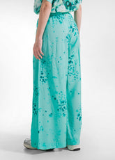 Wide Viscose Trousers With Crinkled Effect - Blue - AQUA | DEHA